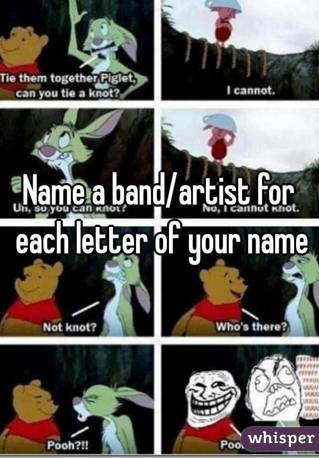 Name a band/artist for each letter of your name