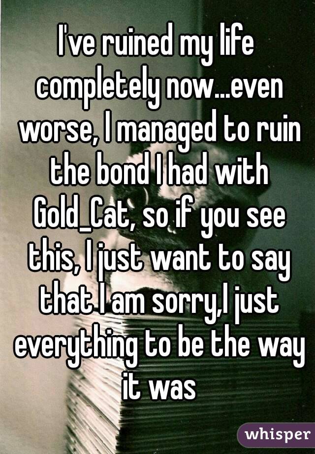 I've ruined my life completely now...even worse, I managed to ruin the bond I had with Gold_Cat, so if you see this, I just want to say that I am sorry,I just everything to be the way it was