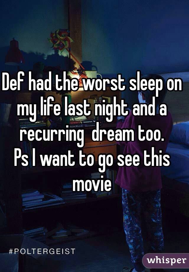 Def had the worst sleep on my life last night and a recurring  dream too. 
Ps I want to go see this movie 
