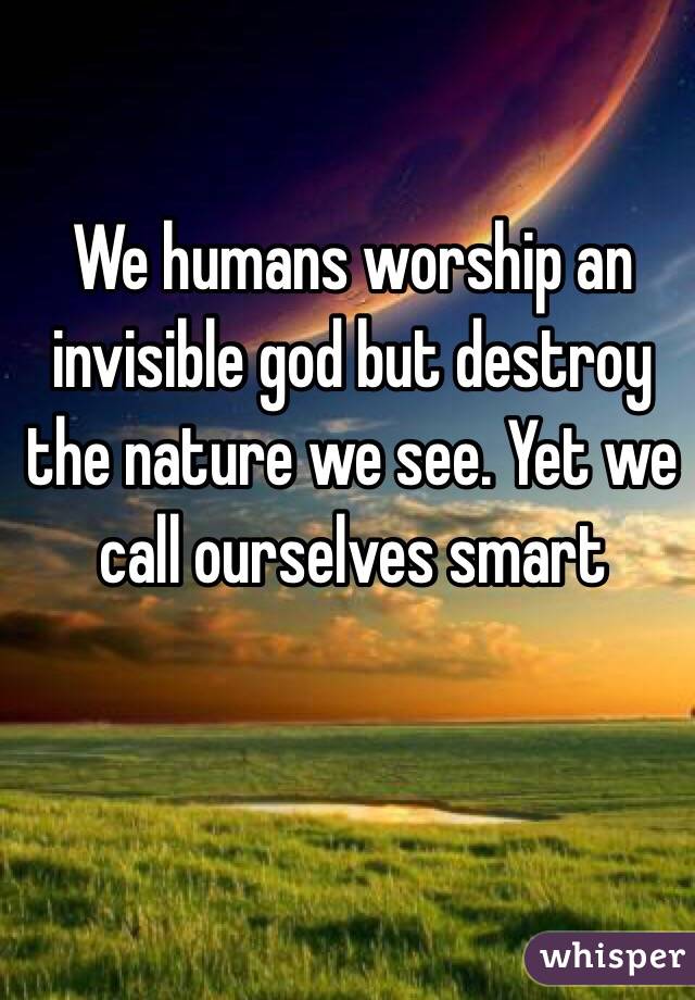 We humans worship an invisible god but destroy the nature we see. Yet we call ourselves smart 