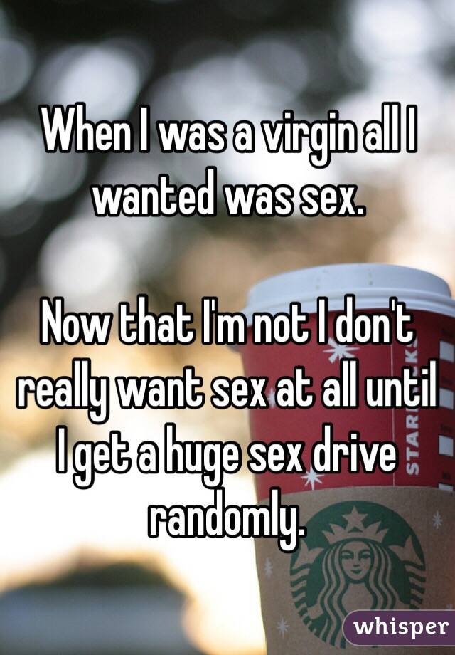 When I was a virgin all I wanted was sex. 

Now that I'm not I don't really want sex at all until I get a huge sex drive randomly.