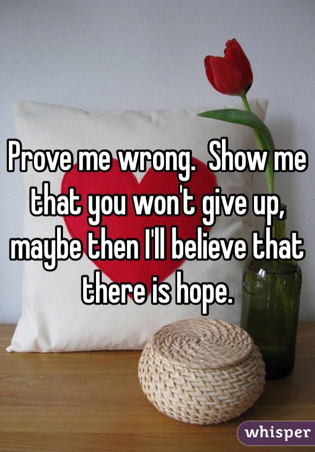 Prove me wrong.  Show me that you won't give up, maybe then I'll believe that there is hope.