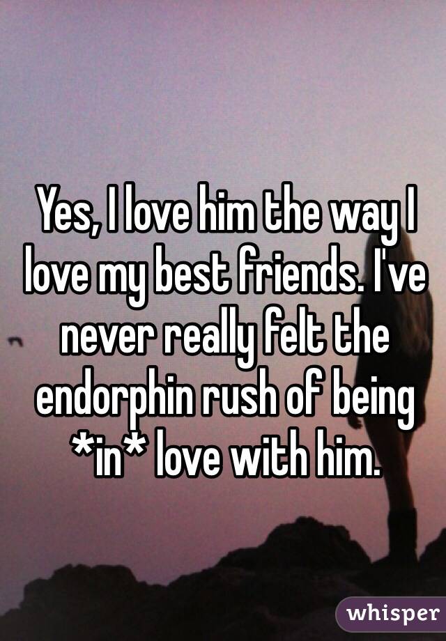 Yes, I love him the way I love my best friends. I've never really felt the endorphin rush of being *in* love with him. 