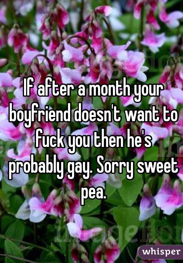 If after a month your boyfriend doesn't want to fuck you then he's probably gay. Sorry sweet pea. 