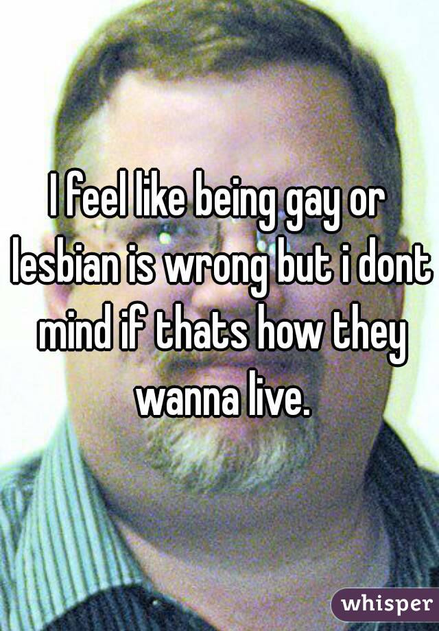 I feel like being gay or lesbian is wrong but i dont mind if thats how they wanna live.