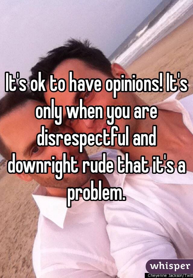It's ok to have opinions! It's only when you are disrespectful and downright rude that it's a problem.