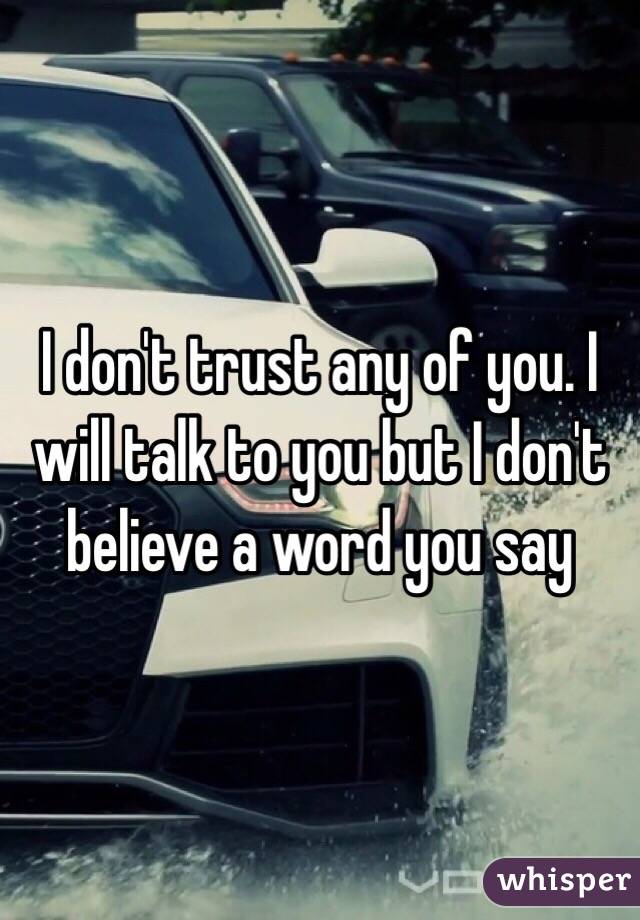 I don't trust any of you. I will talk to you but I don't believe a word you say