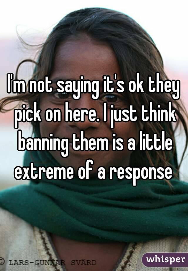 I'm not saying it's ok they pick on here. I just think banning them is a little extreme of a response 