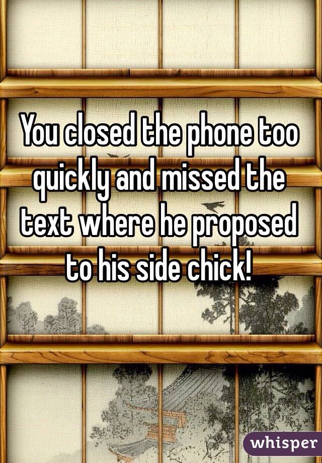 You closed the phone too quickly and missed the text where he proposed to his side chick!