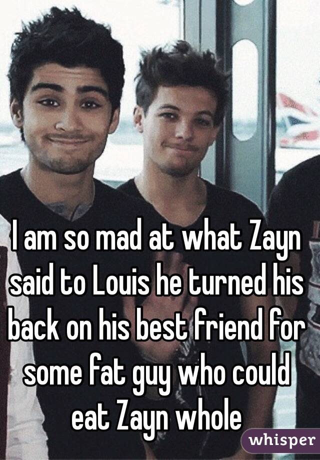 I am so mad at what Zayn said to Louis he turned his back on his best friend for some fat guy who could eat Zayn whole
