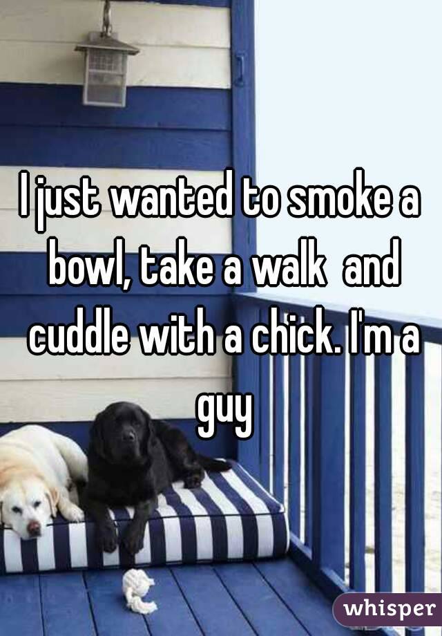 I just wanted to smoke a bowl, take a walk  and cuddle with a chick. I'm a guy