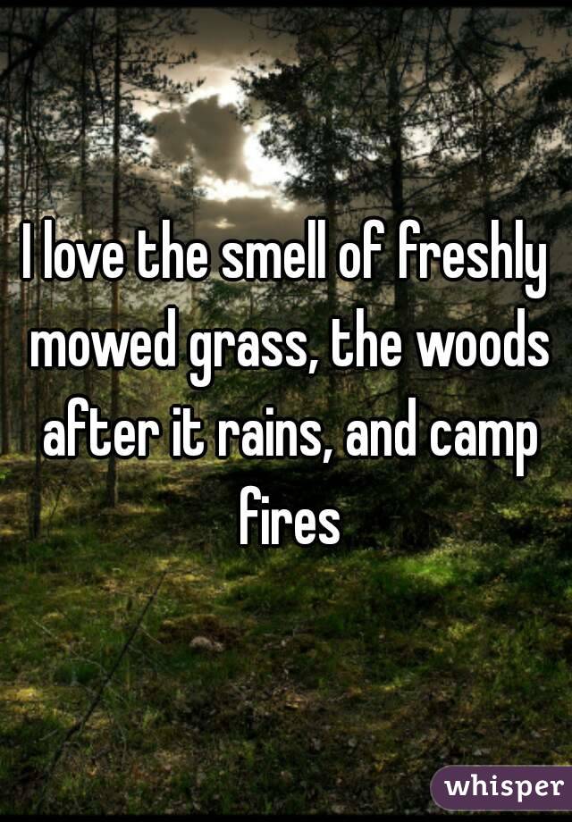 I love the smell of freshly mowed grass, the woods after it rains, and camp fires