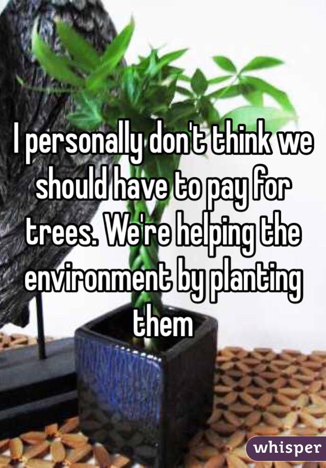 I personally don't think we should have to pay for trees. We're helping the environment by planting them