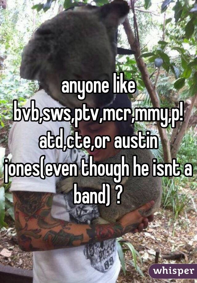 anyone like bvb,sws,ptv,mcr,mmy,p!atd,cte,or austin jones(even though he isnt a band) ?