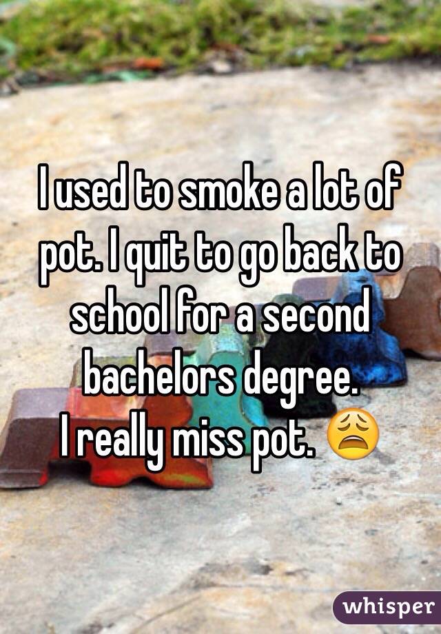 I used to smoke a lot of pot. I quit to go back to school for a second bachelors degree. 
I really miss pot. 😩
