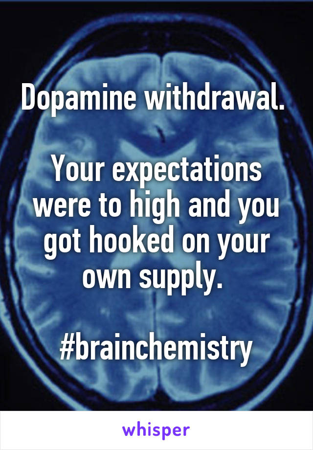 Dopamine withdrawal. 

Your expectations were to high and you got hooked on your own supply. 

#brainchemistry