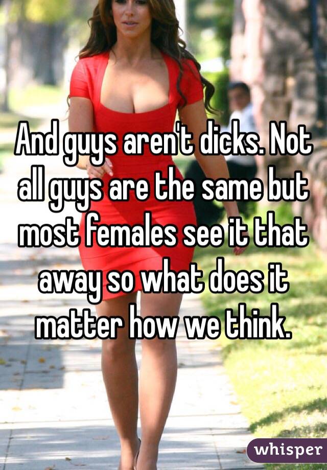 And guys aren't dicks. Not all guys are the same but most females see it that away so what does it matter how we think.