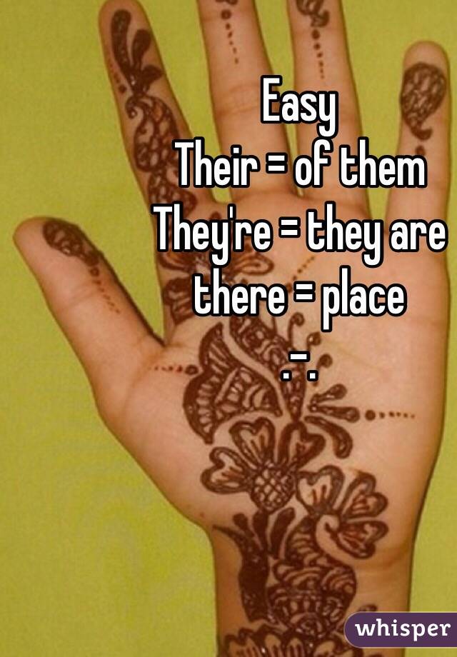 
Easy
Their = of them
They're = they are 
there = place 
.-.
