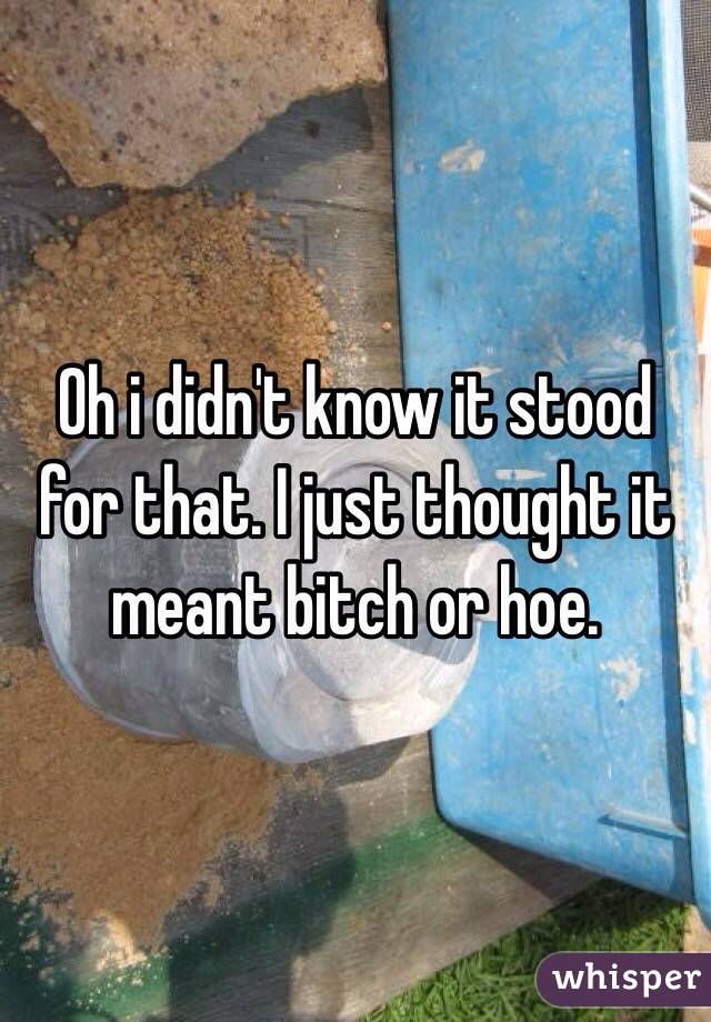 Oh i didn't know it stood for that. I just thought it meant bitch or hoe. 