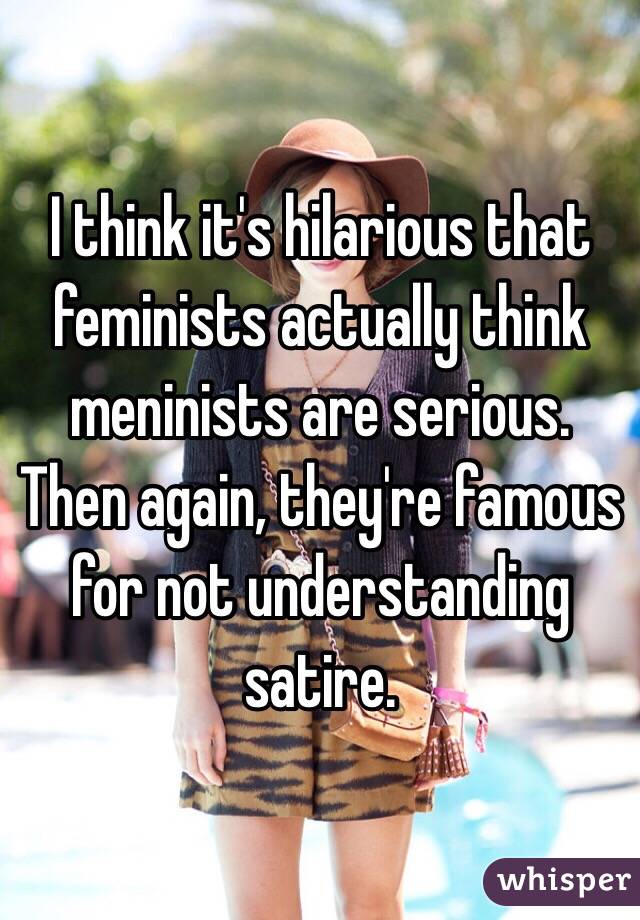 I think it's hilarious that feminists actually think meninists are serious. Then again, they're famous for not understanding satire.