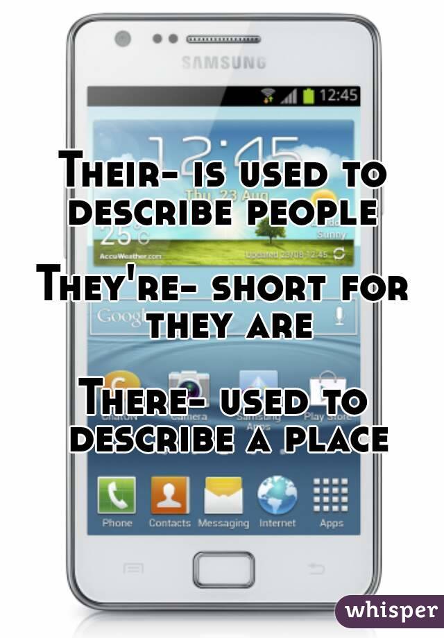 Their- is used to describe people 

They're- short for they are

There- used to describe a place