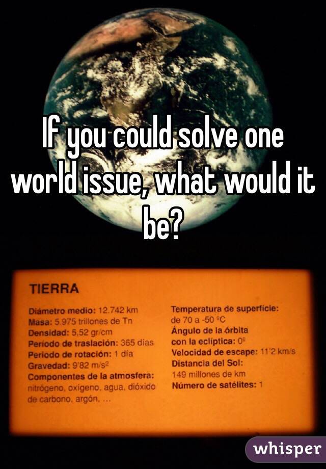 If you could solve one world issue, what would it be?
