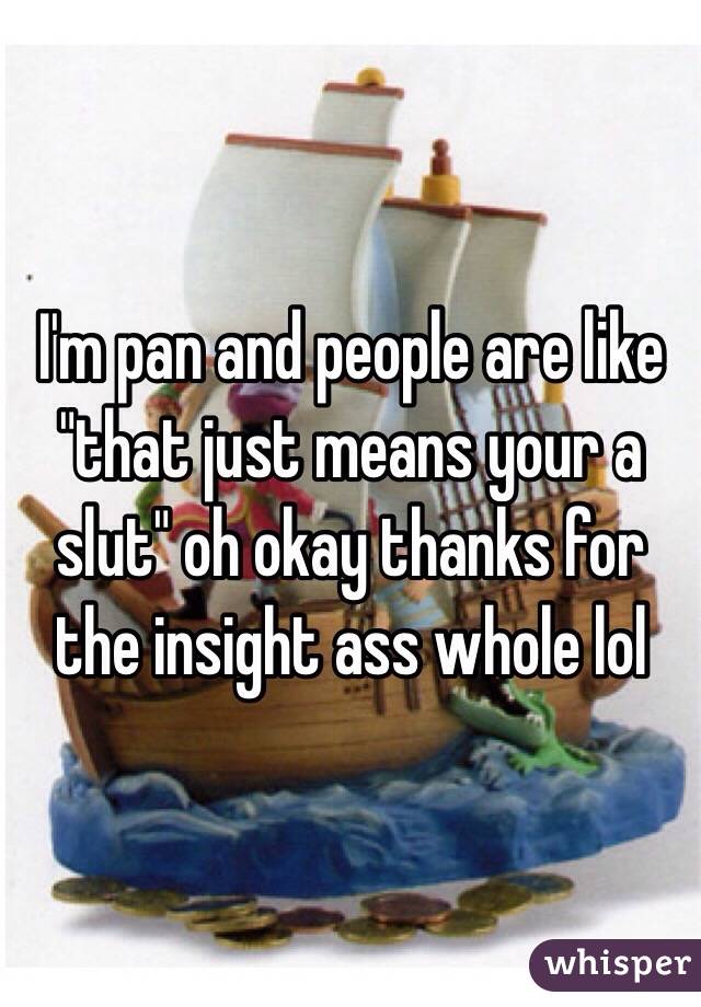 I'm pan and people are like "that just means your a slut" oh okay thanks for the insight ass whole lol 