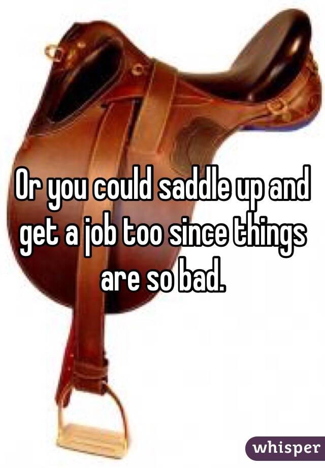 Or you could saddle up and get a job too since things are so bad.