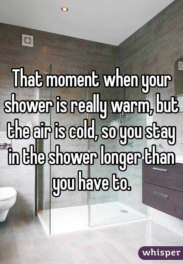That moment when your shower is really warm, but the air is cold, so you stay in the shower longer than you have to.