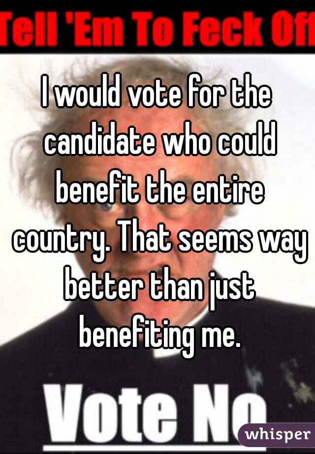 I would vote for the candidate who could benefit the entire country. That seems way better than just benefiting me.