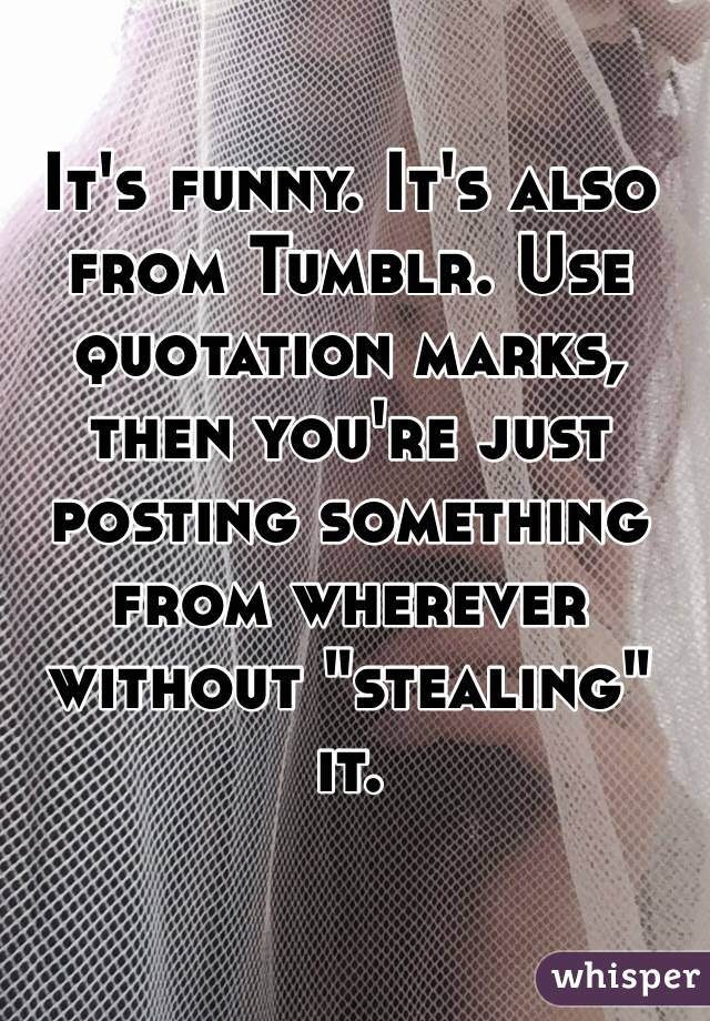 It's funny. It's also from Tumblr. Use quotation marks, then you're just posting something from wherever without "stealing" it.