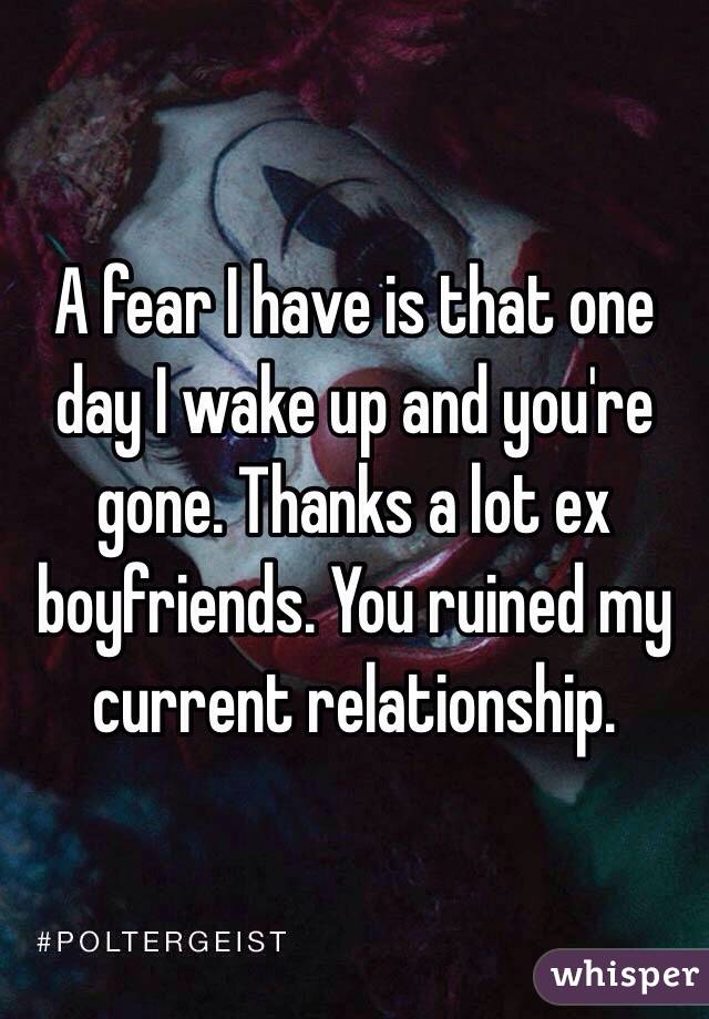 A fear I have is that one day I wake up and you're gone. Thanks a lot ex boyfriends. You ruined my current relationship. 