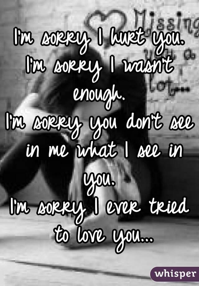 I'm sorry I hurt you.
I'm sorry I wasn't enough. 
I'm sorry you don't see in me what I see in you. 
I'm sorry I ever tried to love you...