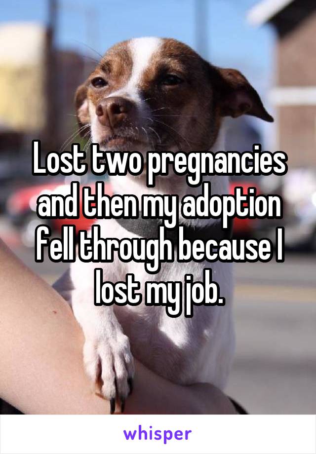 Lost two pregnancies and then my adoption fell through because I lost my job.