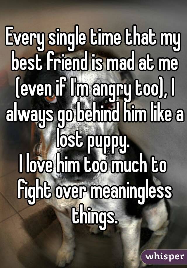 Every single time that my best friend is mad at me (even if I'm angry too), I always go behind him like a lost puppy. 
I love him too much to fight over meaningless things.