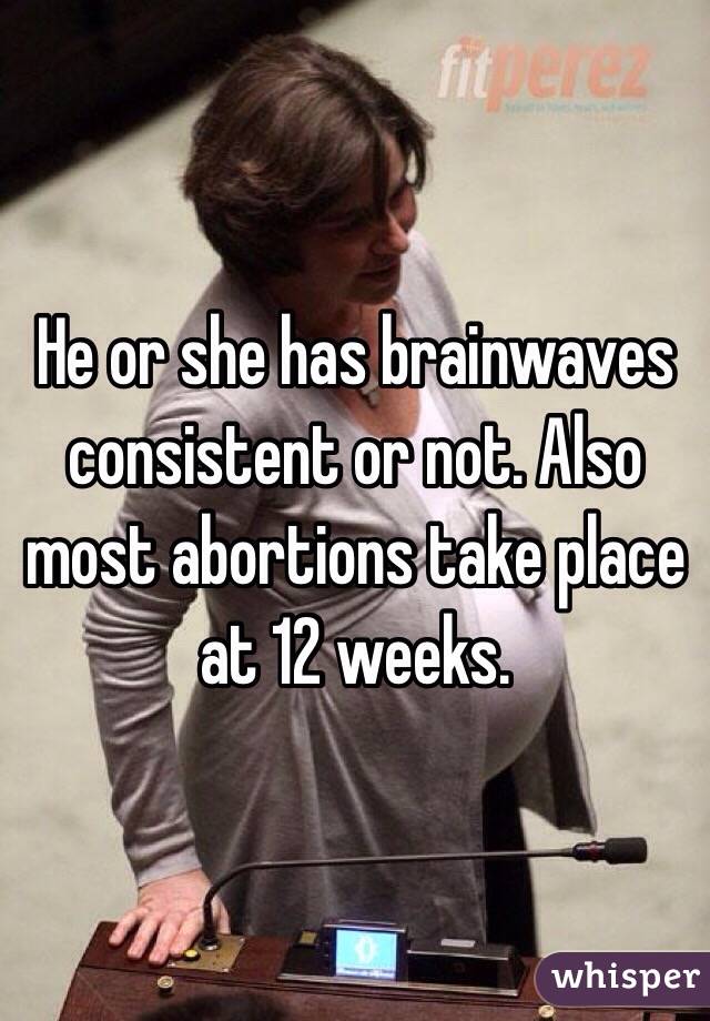 He or she has brainwaves consistent or not. Also most abortions take place at 12 weeks.