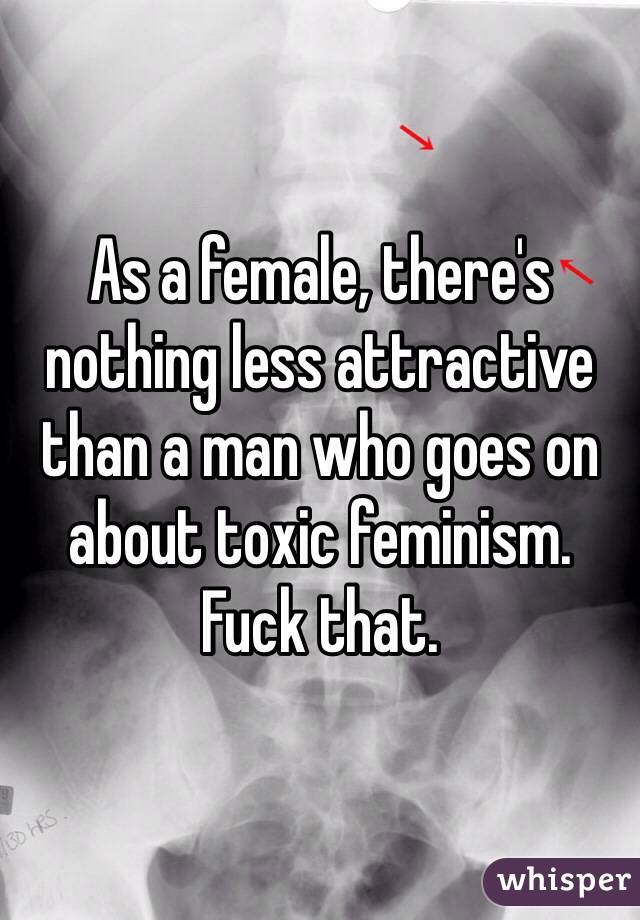 As a female, there's nothing less attractive than a man who goes on about toxic feminism. Fuck that.
