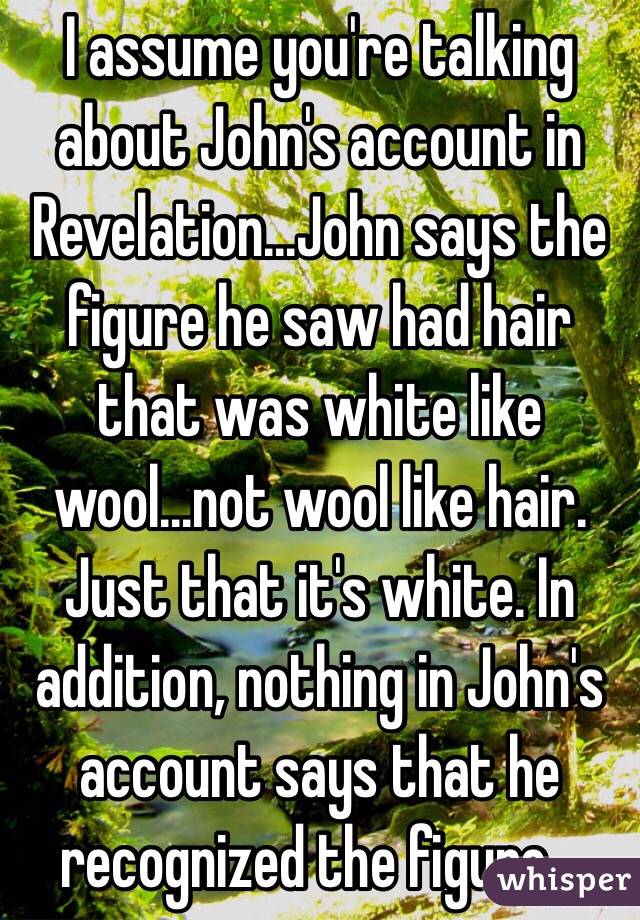 I assume you're talking about John's account in Revelation...John says the figure he saw had hair that was white like wool...not wool like hair. Just that it's white. In addition, nothing in John's account says that he recognized the figure...
