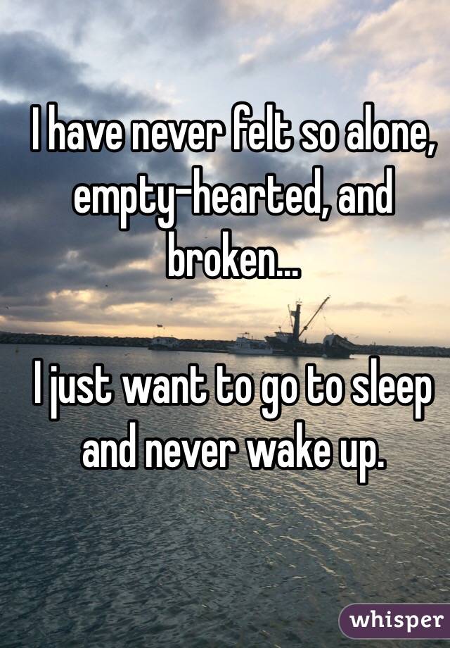  I have never felt so alone, empty-hearted, and broken...

I just want to go to sleep and never wake up. 