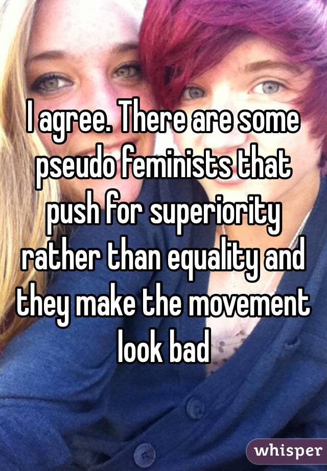 I agree. There are some pseudo feminists that push for superiority rather than equality and they make the movement look bad