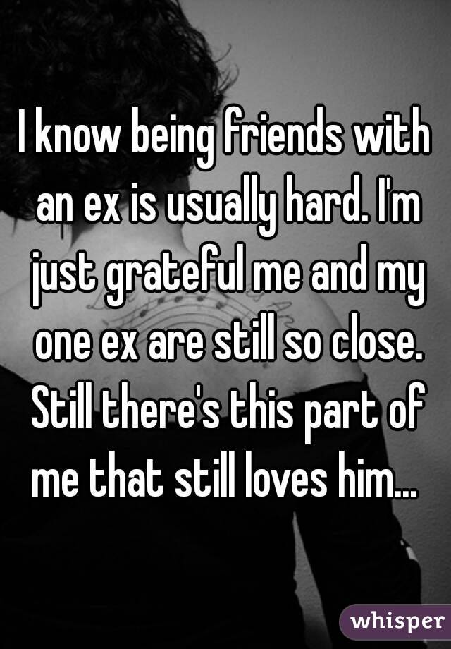 I know being friends with an ex is usually hard. I'm just grateful me and my one ex are still so close. Still there's this part of me that still loves him... 