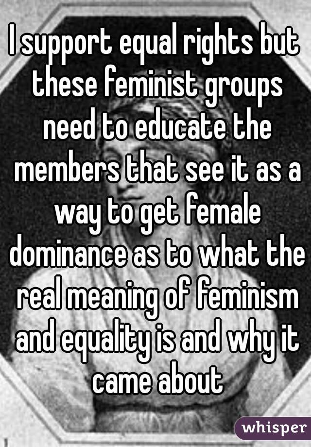 I support equal rights but these feminist groups need to educate the members that see it as a way to get female dominance as to what the real meaning of feminism and equality is and why it came about