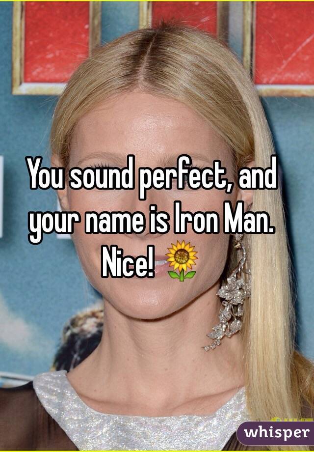 You sound perfect, and your name is Iron Man. Nice! 🌻