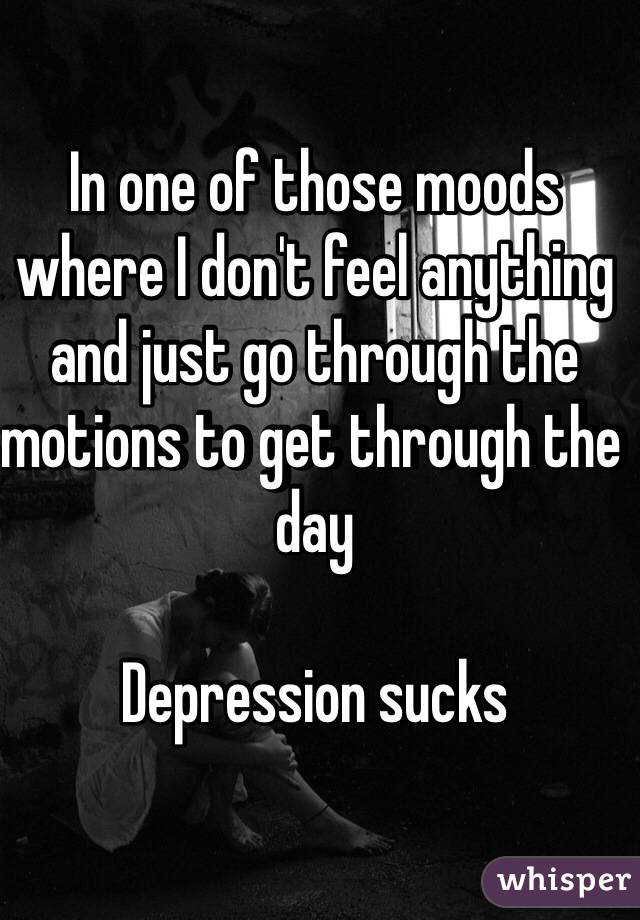 In one of those moods where I don't feel anything and just go through the motions to get through the day

Depression sucks