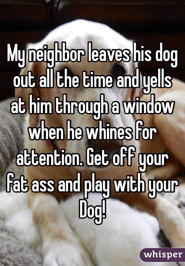 My neighbor leaves his dog out all the time and yells at him through a window when he whines for attention. Get off your fat ass and play with your Dog!