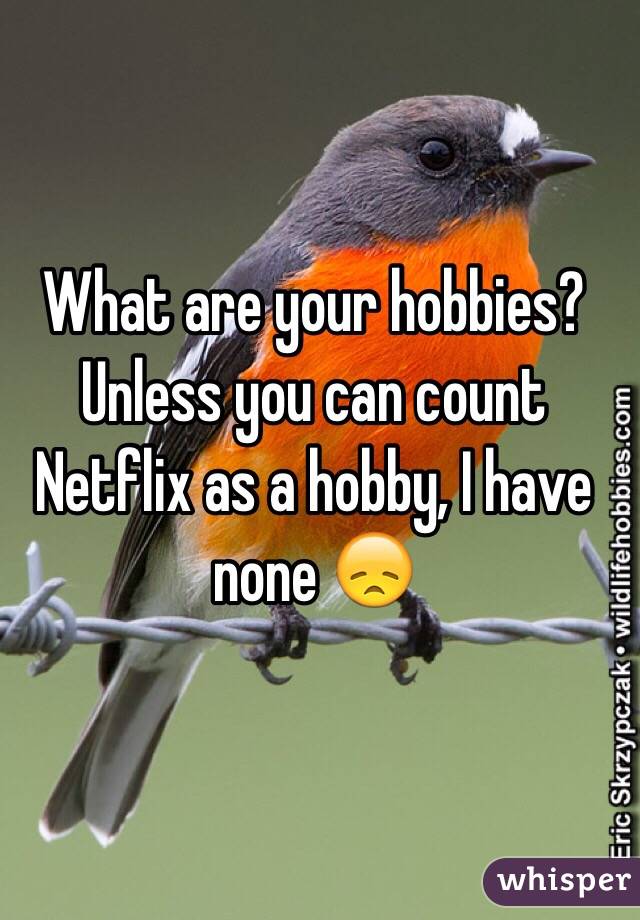 What are your hobbies? Unless you can count Netflix as a hobby, I have none 😞