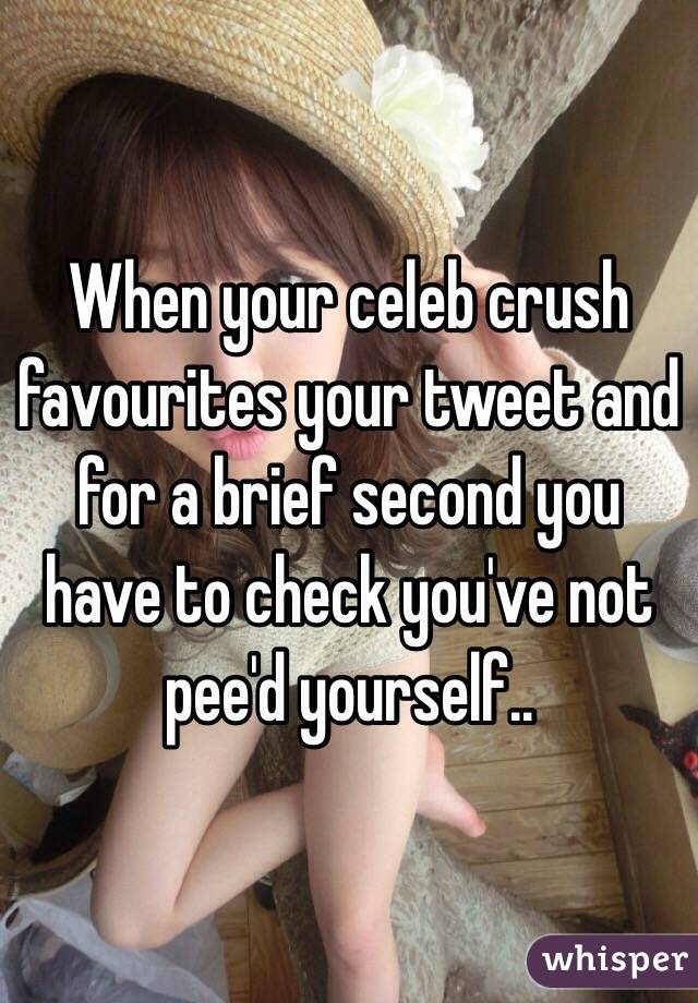 When your celeb crush favourites your tweet and for a brief second you have to check you've not pee'd yourself..