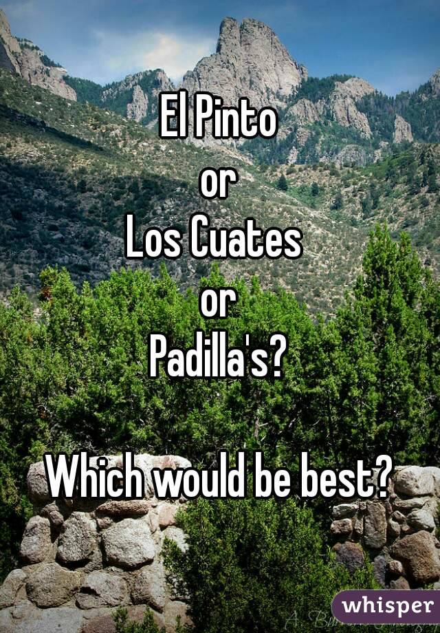 El Pinto
or
Los Cuates 
or
Padilla's?

Which would be best?