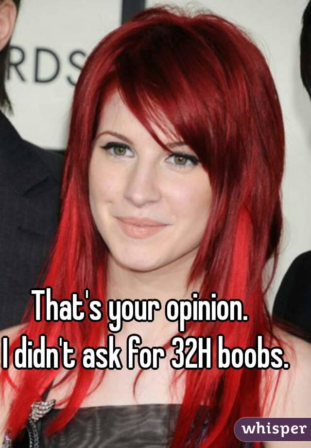 That's your opinion. I didn't ask for 32H boobs.