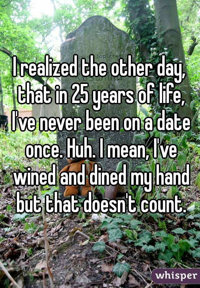 I realized the other day, that in 25 years of life, I've never been on a date once. Huh. I mean, I've wined and dined my hand but that doesn't count.